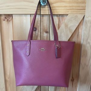 Coach Zip Top Leather Tote in Discontinued Peony